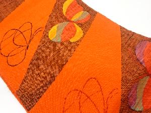 手織り紬斜め横段に蝶模様織出し名古屋帯